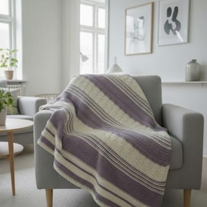 Modello per coperta a maglia grossa, modello per coperta a righe, modello facile per principianti, modello PDF per coperta accogliente