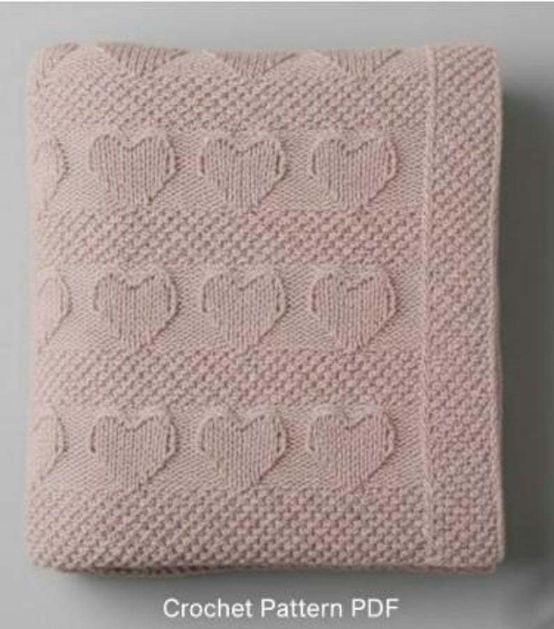 Baby Blanket "heart" Easy Knitting Pattern for Beginners – Double-sided ...