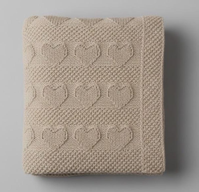 Baby Blanket "heart" Easy Knitting Pattern for Beginners – Double-sided ...