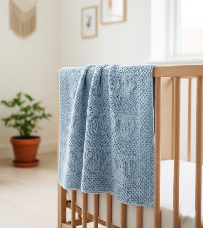 Baby Blanket "heart" Easy Knitting Pattern for Beginners – Double-sided ...