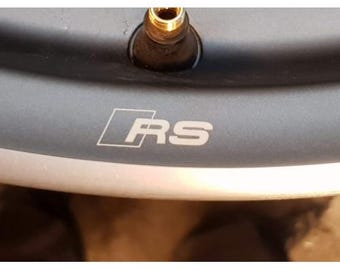 5x Audi RS logo decals- stickers for wheel rims.  Will fit all models.