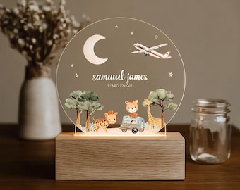 Custom Safari Animals Lamp Personalized Baby Name Night Light