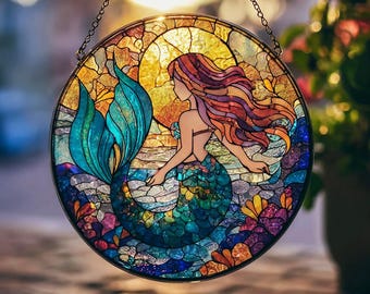 Mermaid Sunset Suncatcher Ocean Window Hanging Coastal Decor