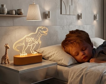 Personalized Dinosaur Night Light Custom Name LED Kids Lamp Gift
