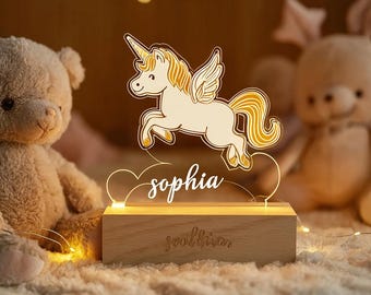Personalized Unicorn Night Light Acrylic LED Custom Name Kids Lamp
