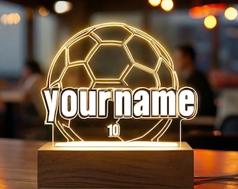 Personalized Soccer Lamp, Custom Name Number LED Night Light, Sports Fan Decor