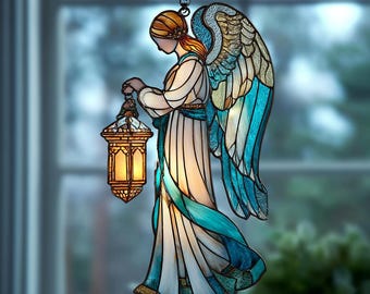 Angel Lantern Suncatcher Acrylic Window Hanging Guardian Angel Decor