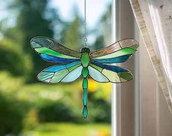 Dragonfly Stained Suncatcher Window Hanging Nature Decor Garden Gift