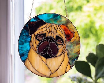 Pug Dog Suncatcher Pug Stained Glass Window Hanging
