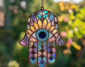 Hamsa Hand Evil Eye Suncatcher, Spiritual Protection Window Hanging, Boho Decor Gift