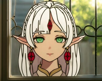 Elf Girl Acrylic Suncatcher Fantasy Elf Window Hanging Anime Decor