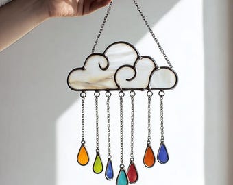 Cloud Rain Suncatcher Acrylic Rainbow Raindrop Window Hanging Decor