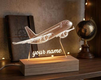 Personalized Airplane Night Light Custom Pilot Gift LED Lamp