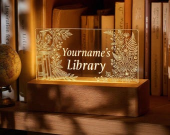 Personalized Library Name LED Lamp Custom Book Lover Desk Decor