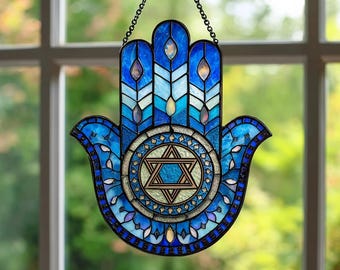 Hamsa Hand Acrylic  Suncatcher, Evil Eye Window Hanging, Spiritual Protection Decor
