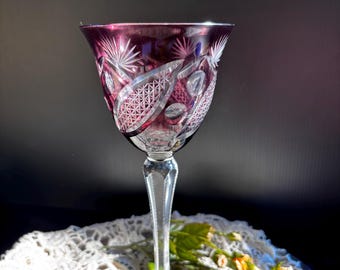 Vintage Amethyst Cut to Glass Wine Goblet