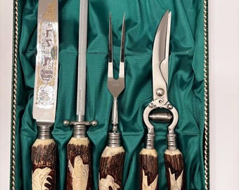 ヴィンテージ ゾーリンゲン カービングセット：鹿の角のハンドルナイフ