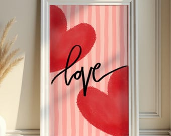 Love Heart Wall Art Printable Valentine Romantic Pink Red Modern Digital Download