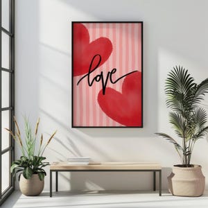 Love Heart Wall Art Printable Valentine Romantic Pink Red Modern ...