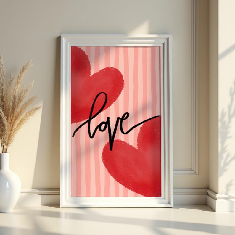 Love Heart Wall Art Printable Valentine Romantic Pink Red Modern ...
