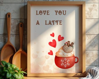 Coffee Lover Valentine Decor Love You A Latte Wall Art Print Kitchen Cafe Printable