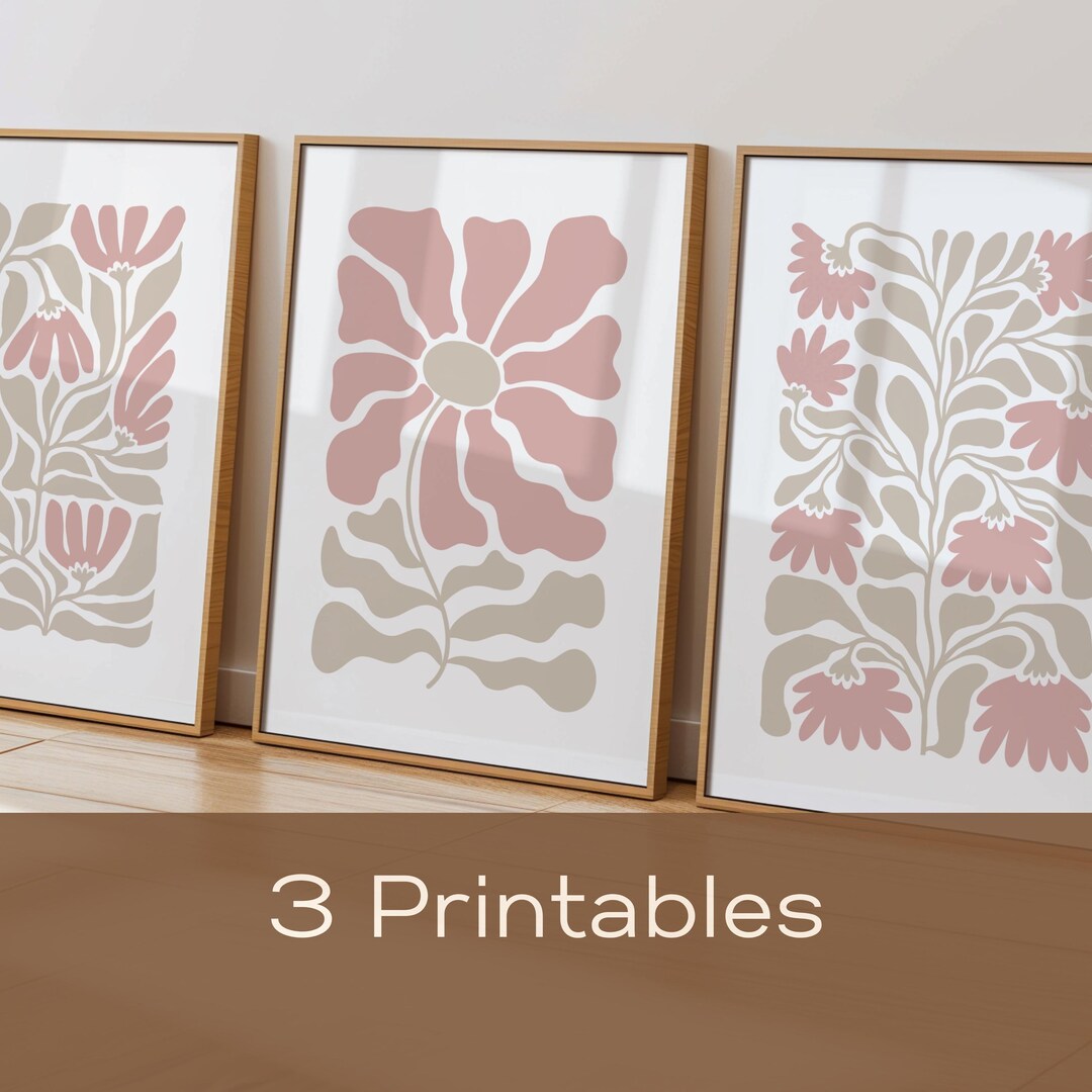 Blush Pink Botanical Wall Art Set Spring Floral Prints Japandi ...