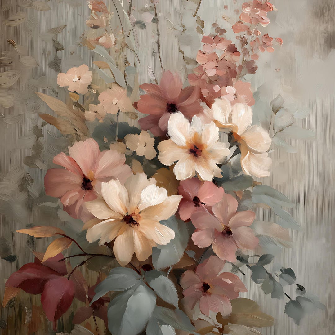 Vintage Wildflower Printable Wall Art Neutral Floral Oil Painting Blush ...