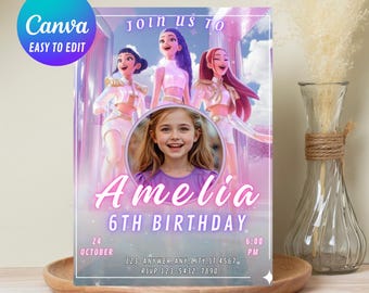 K-Pop Anime Birthday Invitation | Editable Digital Template | Girls Party Invite