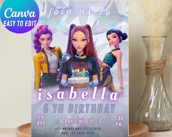 K-Pop Anime Birthday Invitation for Girls – Digital Download
