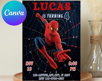 Spider-Man Birthday Invitation, Editable & Printable Template, Fun Spider-Man Party Invite, Easy Edit in Canva, Instant Download