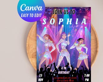 K-Pop Anime Birthday Invitation | Editable Digital Template | Girls Party Invite | Sophia Birthday Card