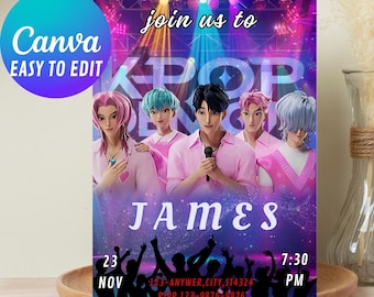 Saja Boys Kpop Demon Hunters Birthday Invitation - Editable Canva Template - Printable Digital Download