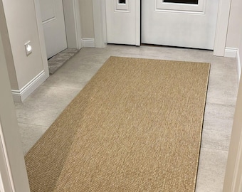 Geometric Sisal-Style Rug – Thick Washable Runner, Pet-Friendly