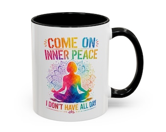 Taza de yoga divertida: diseño colorido para meditación, taza de café con humor zen, regalo para la práctica de la atención plena
