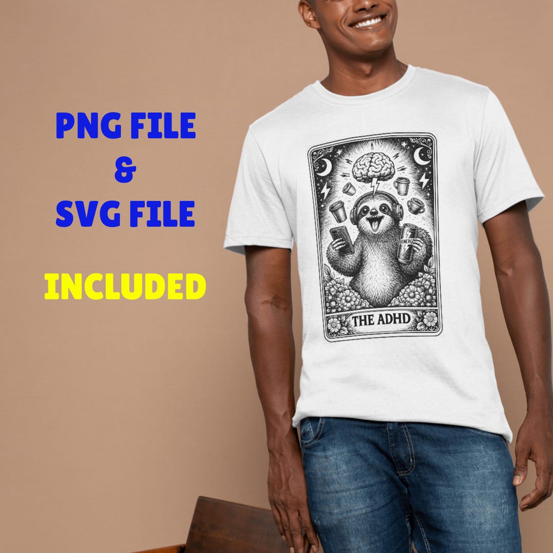 Adhd Sloth Funny ADHD Sloth Tarot Card Art | Neurodivergent Illustration (SVG, PNG ...