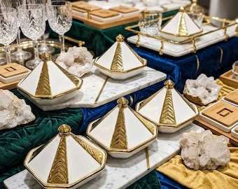 Pote de especiarias de luxo em cerâmica marroquina com detalhes em ouro | Mini tajine de porcelana feito à mão para joias ou especiarias | Decoração elegante para casa