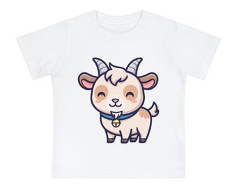 かわいい子ヤギの半袖Tシャツ | 漫画風の子ヤギのグラフィック
