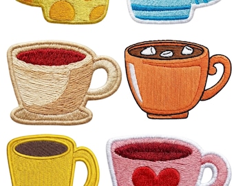 Parches bordados para tazas de café, lindos parches termoadhesivos para tazas de té para chaquetas, apliques DIY para bolsos de tela, juego de parches estéticos para tazas con forma de corazón