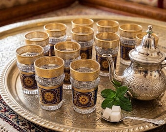 Handmade Moroccan Tea Glasses Set of 12 - Colorful Authentic Hand-Painted Glassware - Traditional Arabic Tea Cups - Bohemian Home Decor