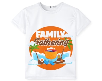 Familientreffen: Kinder-Trikot, Picknickkorb, Palmen, Strandszene
