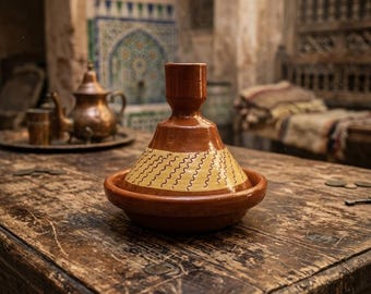 ミニモロッコタジンセット｜手作り粘土製ソルト＆ペッパーシェーカー｜ボヘミアン風テーブルデコレーション｜手描きスパイスポット　本場モロッコの結婚祝い