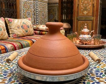 Authentieke Marokkaanse kleitajine - Handgemaakte keramische kookpot - Traditionele terracotta tajine voor de chef-kok - Uniek housewarmingcadeau voor haar