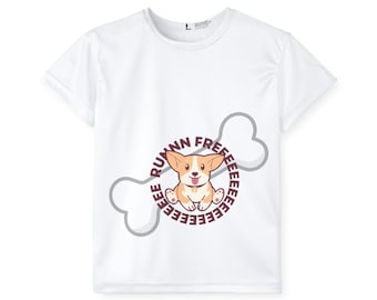 Happy Corgi Dog Bone Kids Sports Jersey | Running Puppy Design