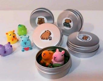 Two Colourful Resin Capybara in a Pocket Tin