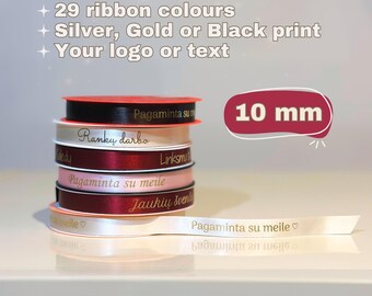 1+1 GRATIS! 10 mm anpassat satinband, personlig logotyp eller text – Tryckt band för varumärkesbyggande, företagsförpackningar och evenemang