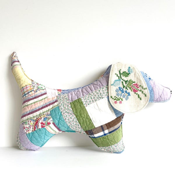 Quilted Dog Pillow: Vintage Quilt Plushie Decor