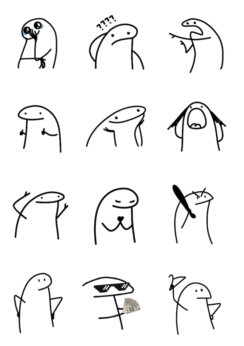Relatible Sticker Simple Relatable Doodle Stickers, Line Art Emotions, Minimal PNG Pack (digital ...