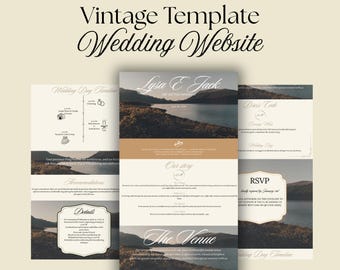 Vintage Wedding Website Template, Canva Wedding Website with RSVP, Elegant Digital Wedding Invitation, Editable Vintage Wedding Web Design