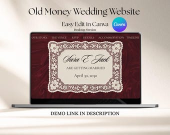 Old Money Wedding Website Template, Vintage Canva Wedding Website with RSVP, Digital Wedding Invitation & Save The Date