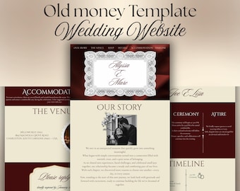 Old Money Wedding Website Template, Vintage Floral Canva Wedding Website with RSVP, Elegant Digital Wedding Invitation
